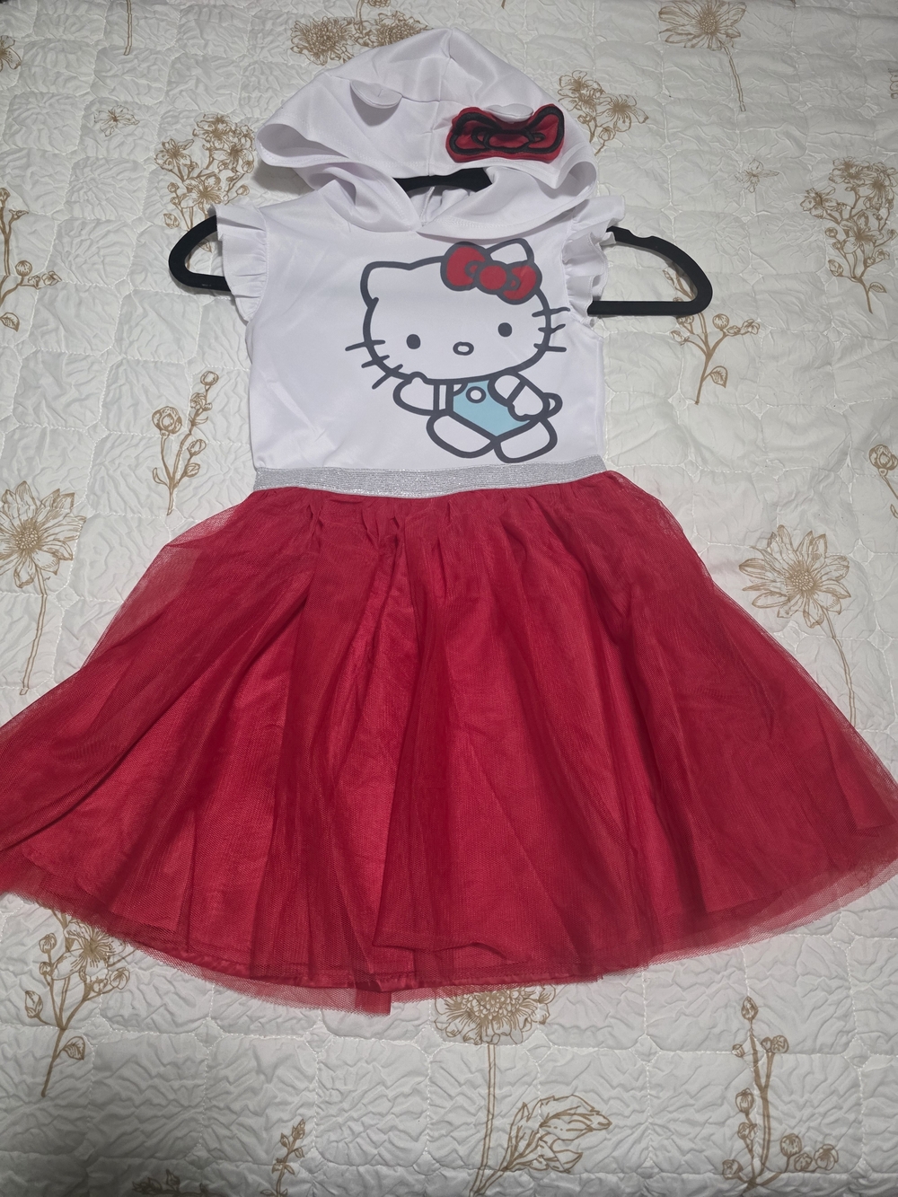 Hello Kitty White Top with Red Tulle Skirt Hooded Dress